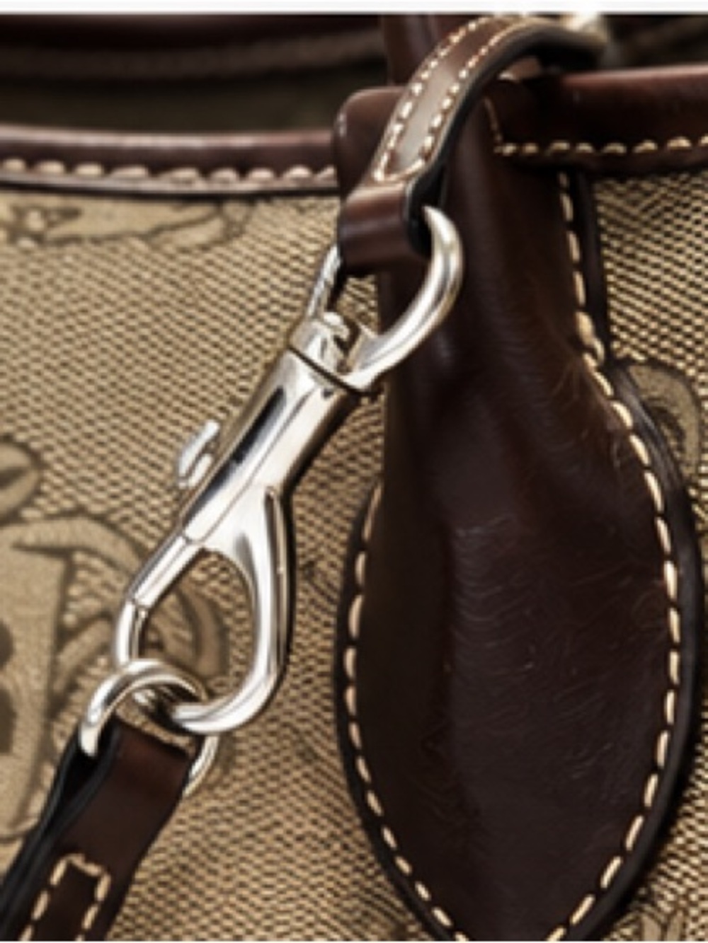 Dooney & Bourke Beige Monogram Tote with Dark Brown Leather Trim - Picture 6 of 9